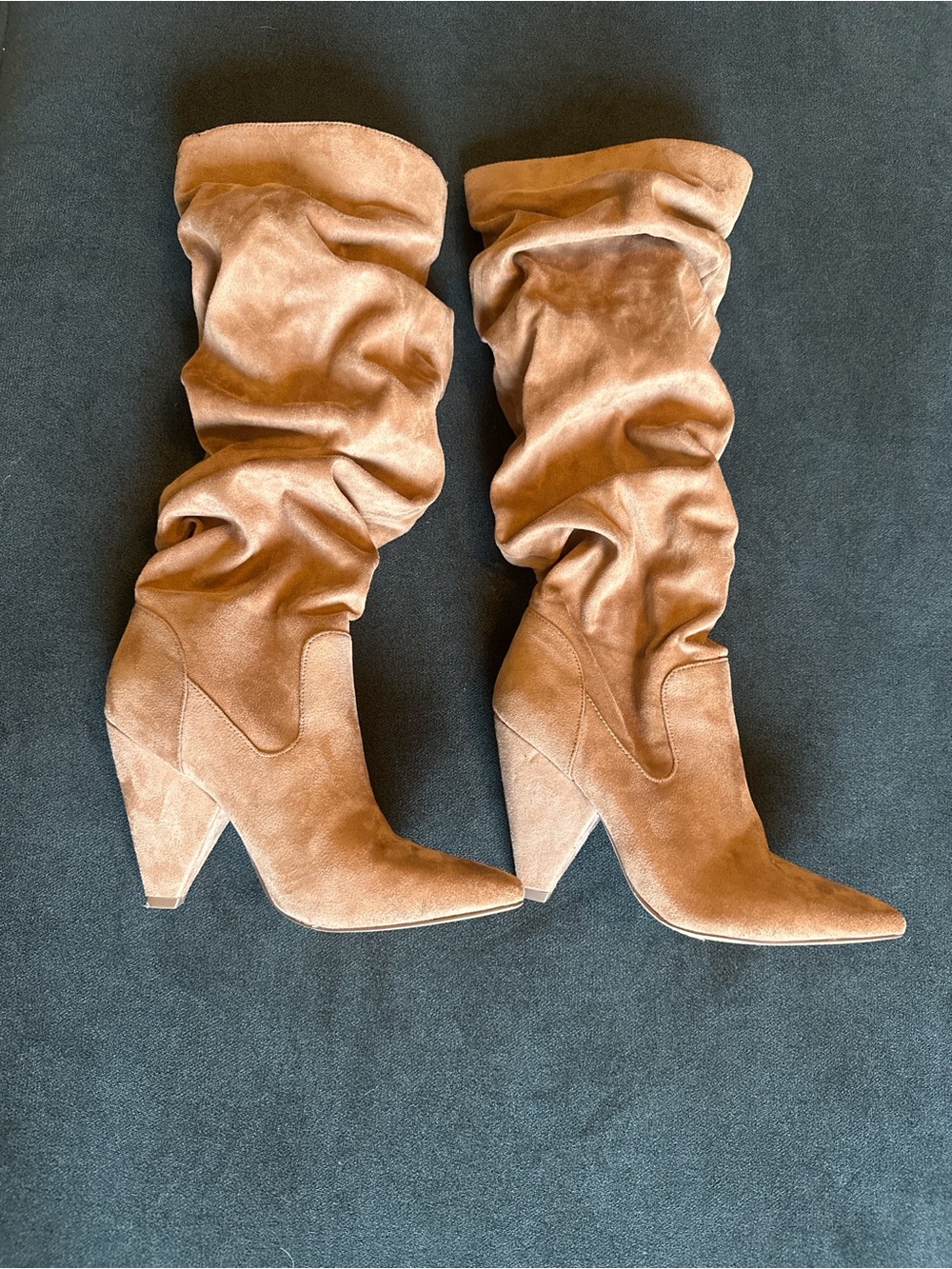 Slouchy Pointed-Toe Suede Knee-High Boots - Brown